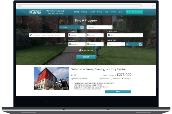 Love Your Postcode property search page on desktop